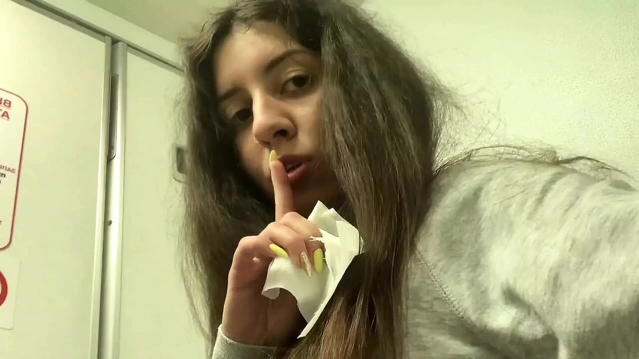 Risky masturbation and pissing in the airplane toilet