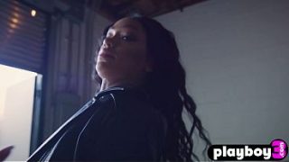 Sexy big ass black MILF Harley Dean exposing hot body while riding a bike