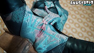 Tattooed Leather Bitch in Heels – Deep Anal Training Ride on Giant Black Cock on Chair