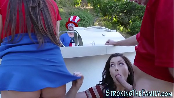 Taboo stepmilf facialized after blowjob at stepfamily bbq in hd