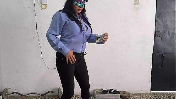 The female police officer shows off her sensual body after work.