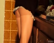 Leggy Maid Teases With Pantyhose And High Heels