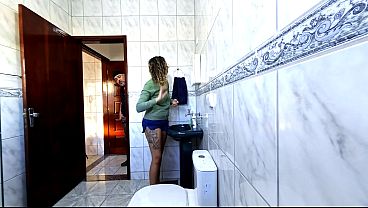 Step-niece alone in the bathroom gets a rub. dryhump