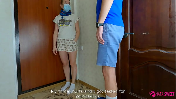 Student came to private lesson at teacher’s house and seduced her into a blowjob. He deceived by promising to cure her of the virus and sore throat. Bitch in a medical mask immediately began to suck